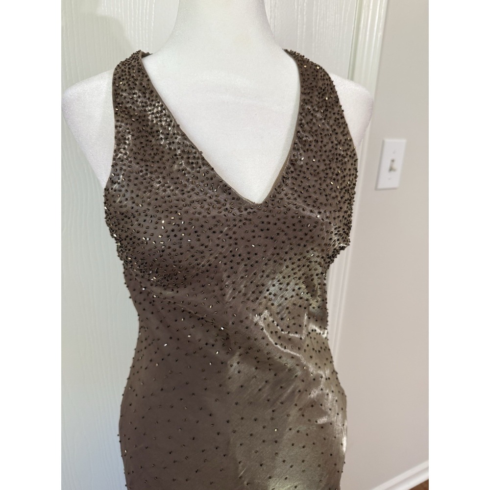 Fairycore Halter Top Sleeveless Vintage Y2K 90s Brown Shimmer Bead Prom Dress 6 - Picture 7 of 11
